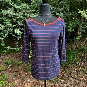 LL Bean Striped Boatneck 3/4 Sleeve Tee S Reg